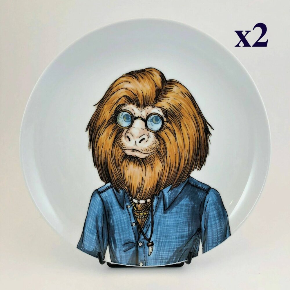 2x West Elm Rachel Kozlowski Dapper Animal TAMARIN Salad Dessert Plate Monkey